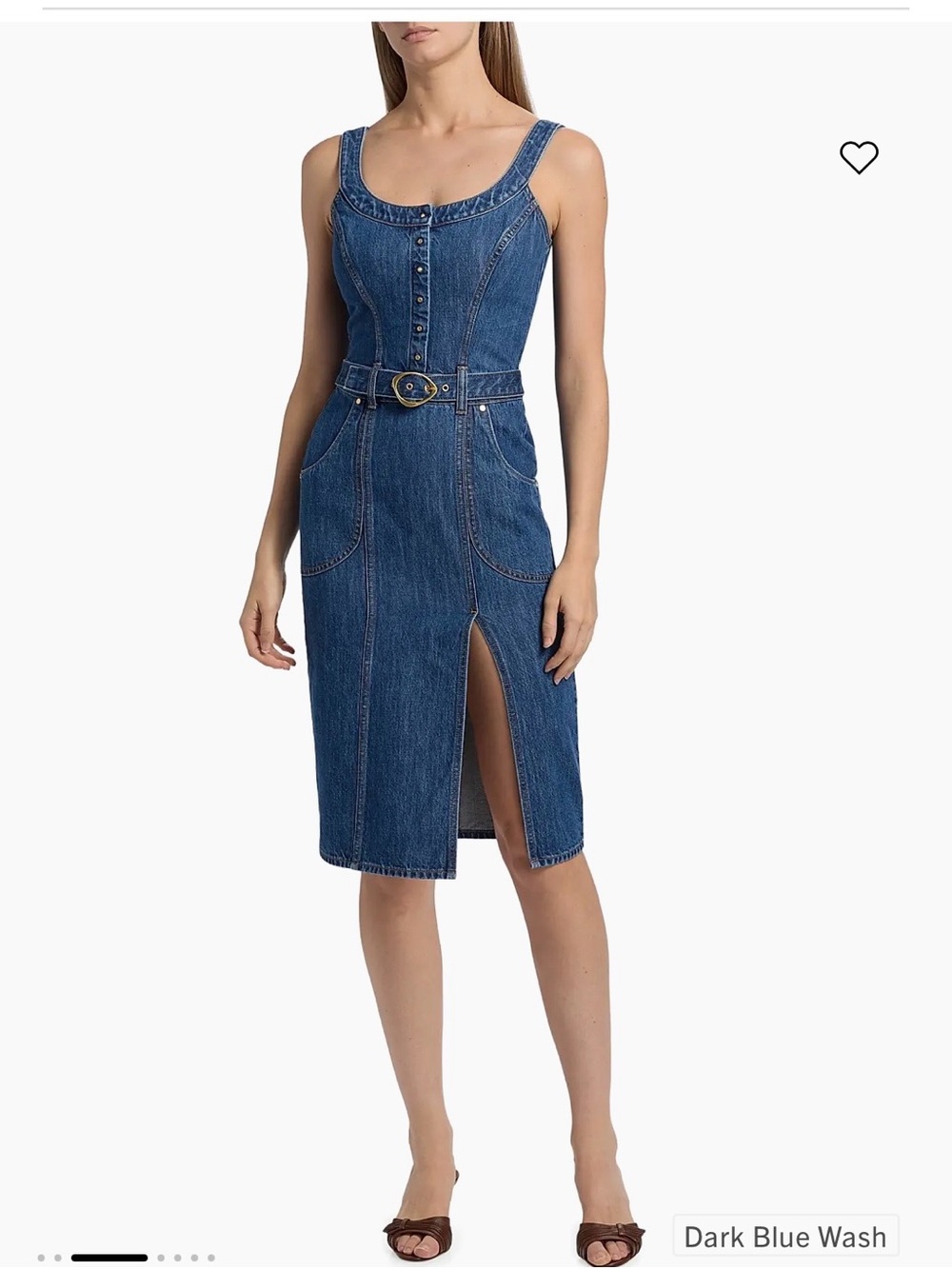 Hevron Denim Midi Dress with Belt - Blue